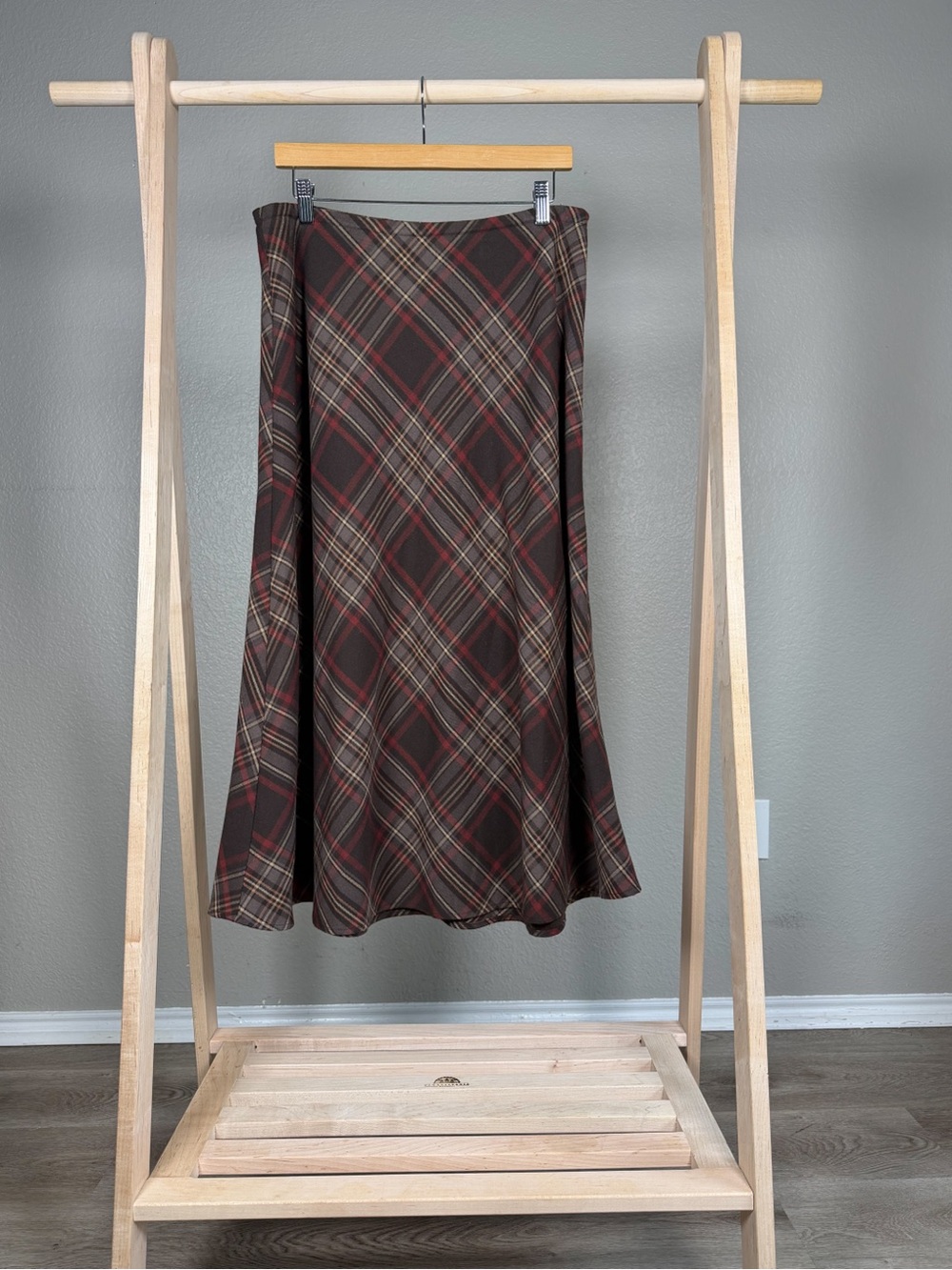 Croft & Barrow Plaid Midi Skirt 12 Dark Academia Fall Brown Red A Line - Picture 5 of 8